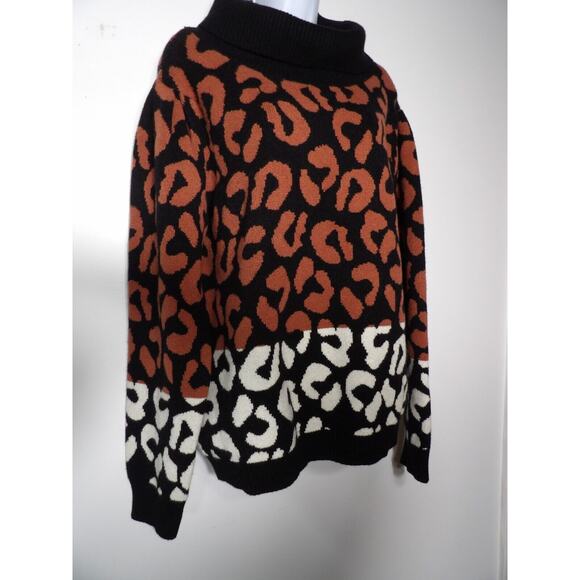 Skies Are Blue Sweater Womens Large Leopard Cheetah Knit Turtle Neck - Picture 3 of 12